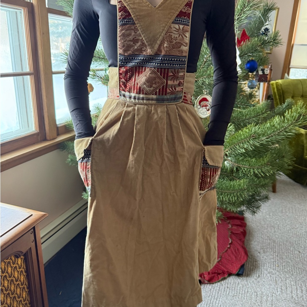 Vintage 70s cotton corduroy pinafore midi dress Act I